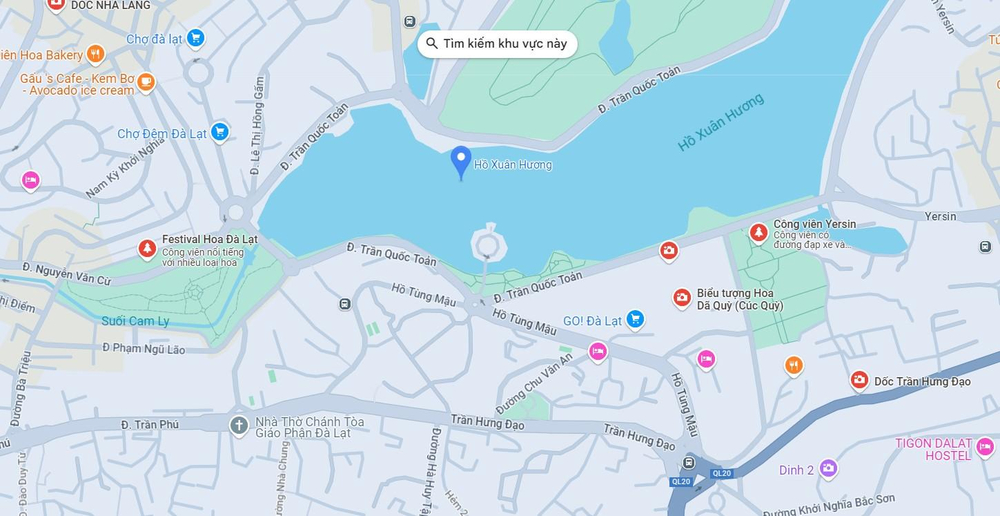 Vị trí hồ Xuân Hương gần Chợ đêm Đà Lạt và Nhà thờ chính tòa